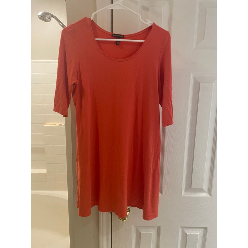Eileen Fisher size medium tunic dress top watermelon tangerine scoop neck